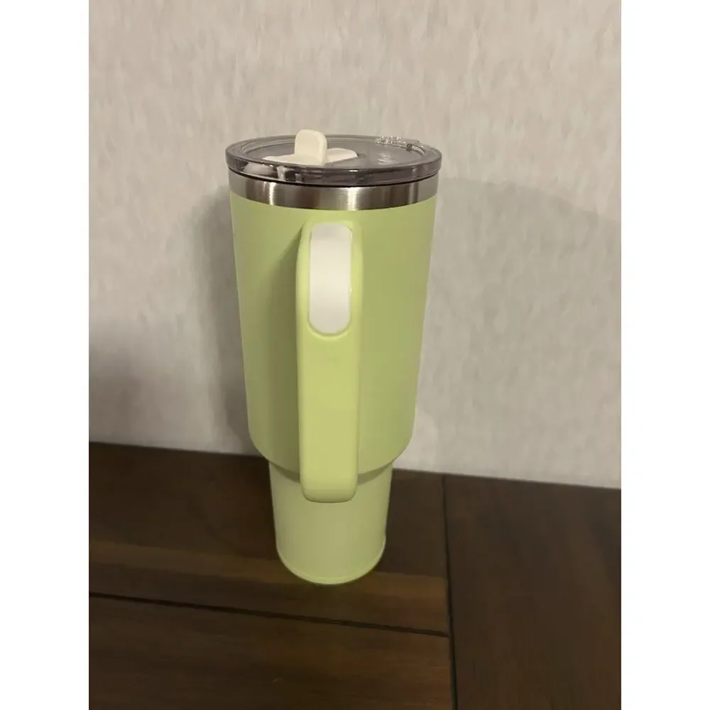 SILICANICE 40oz Stainless Steel Tumbler Straw Handle Leaf Yellow Insulated New